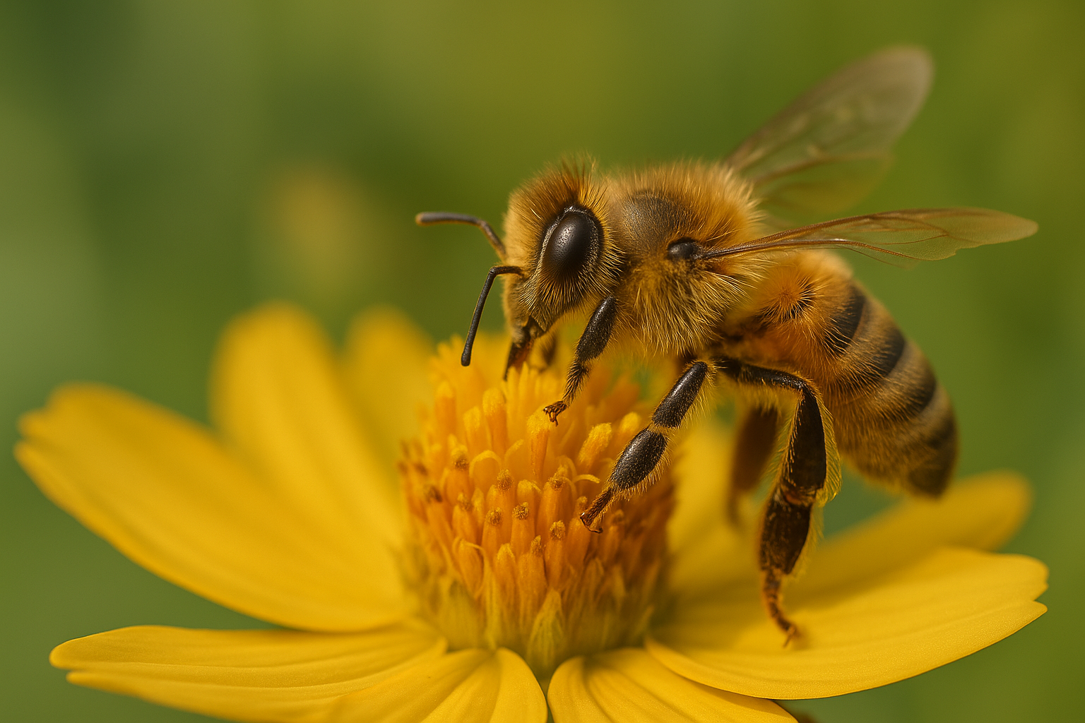 Пчёлы на цветке, натуральная фотосъёмка